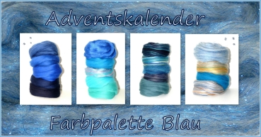 Kammzug Adventskalender "Farbpalette Blau", verpackt plus Zugabe